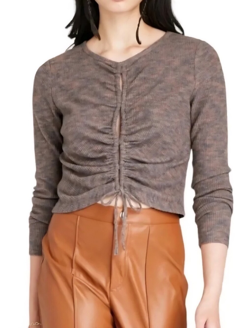 ❤️B2G1 New Wild Fable Long Sleeve Cozy Knit Ribbed Tie Front Cut Out Fitted XXL